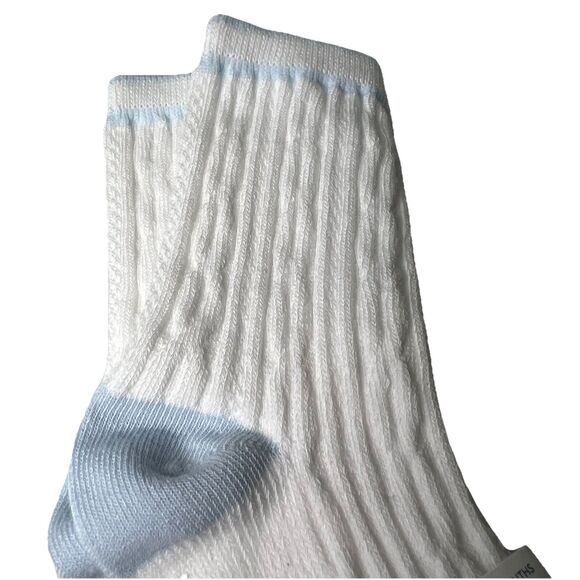 Janie And Jack Cable Knit Socks, White W Blue Accents, Size 18-24 Month - Picture 4 of 7